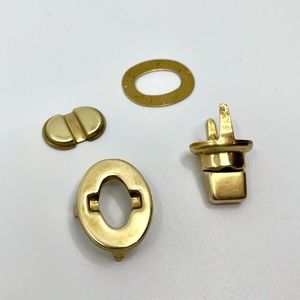 Authentic 1990s Vintage Coach Turn Lock Replacement Parts, 4 Piece Solid Brass